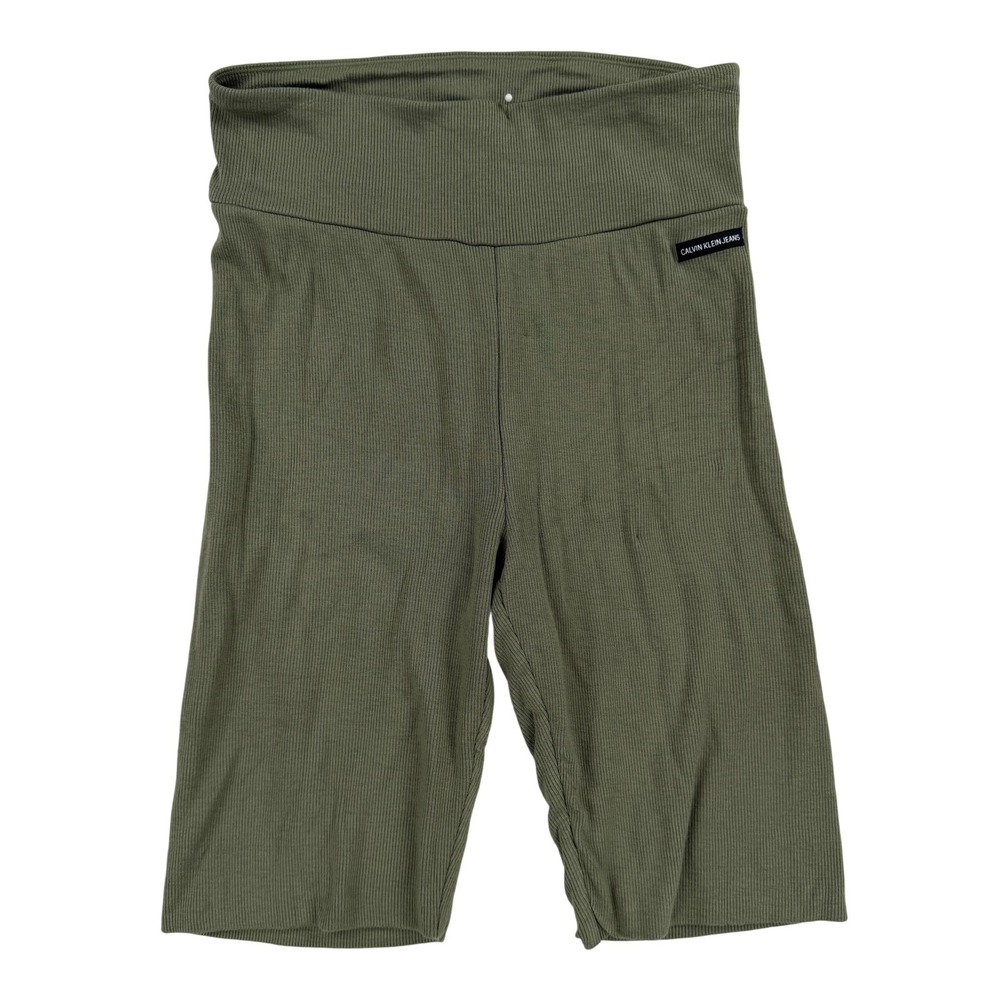 Calvin Klein Jeans Shorts Womens Small Green Ribbed Knit Biker High Rise Stretch